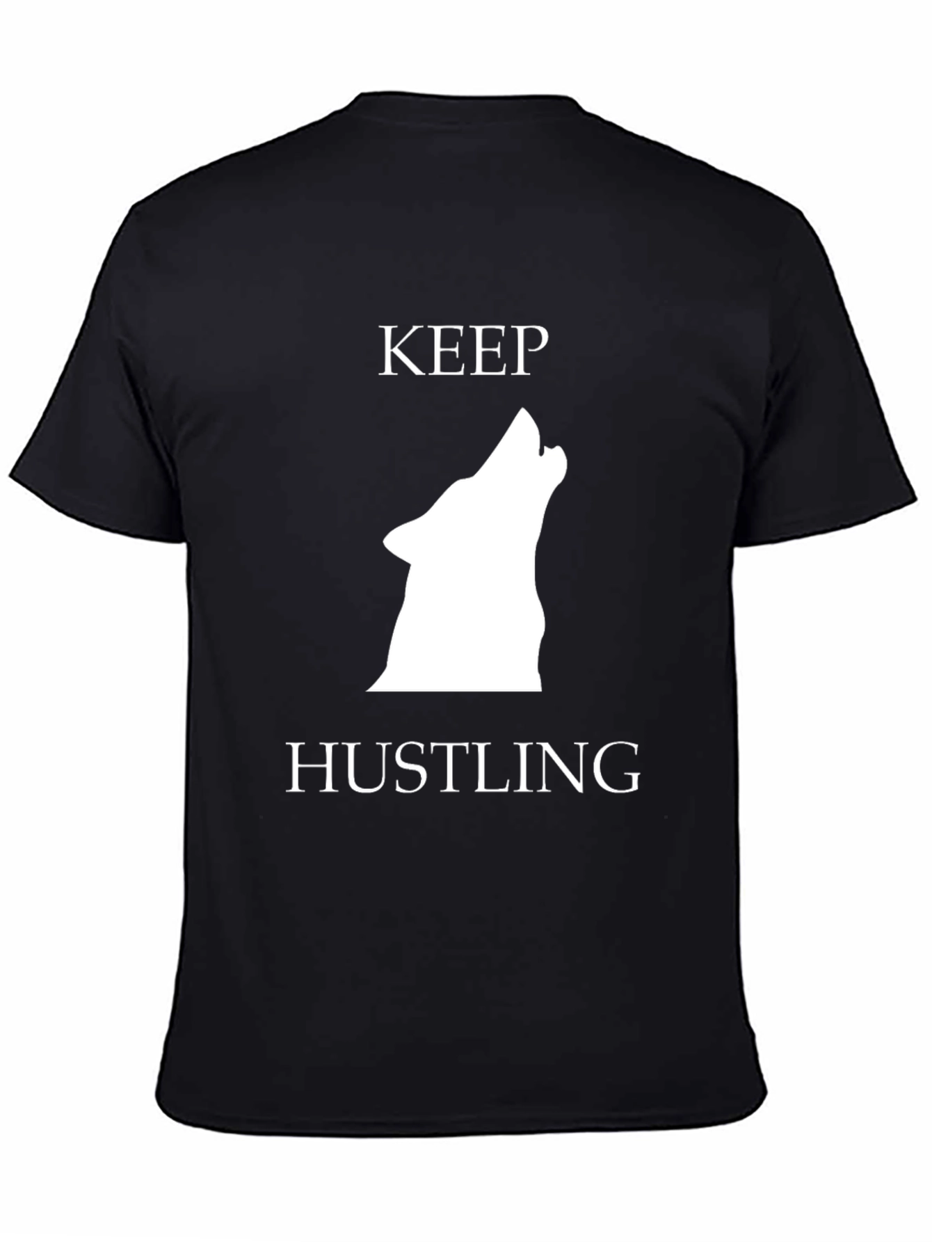 Keep Hustling Wolf Graphic Tee - Black Cotton T-Shirt