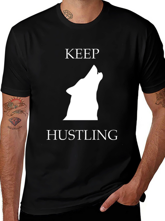 Keep Hustling Wolf Graphic Tee - Black Cotton T-Shirt