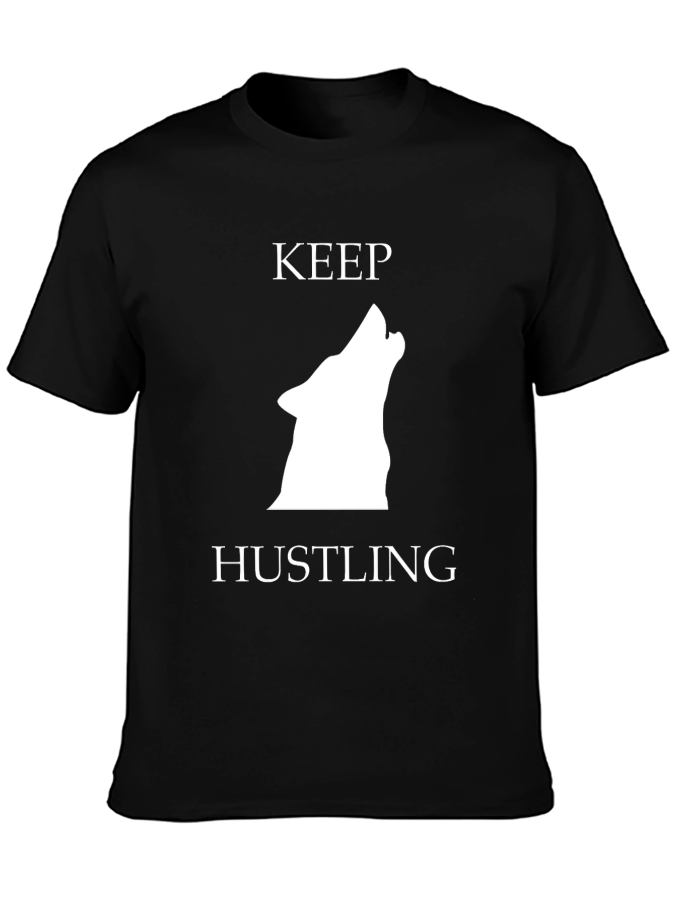 Keep Hustling Wolf Graphic Tee - Black Cotton T-Shirt