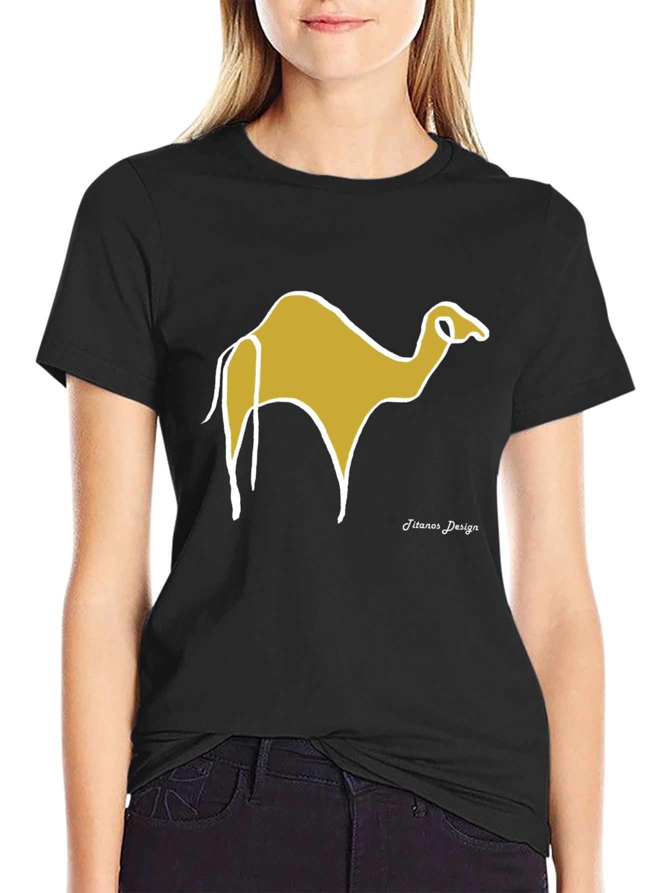 Camel Graphic Tee - Black Cotton Casual