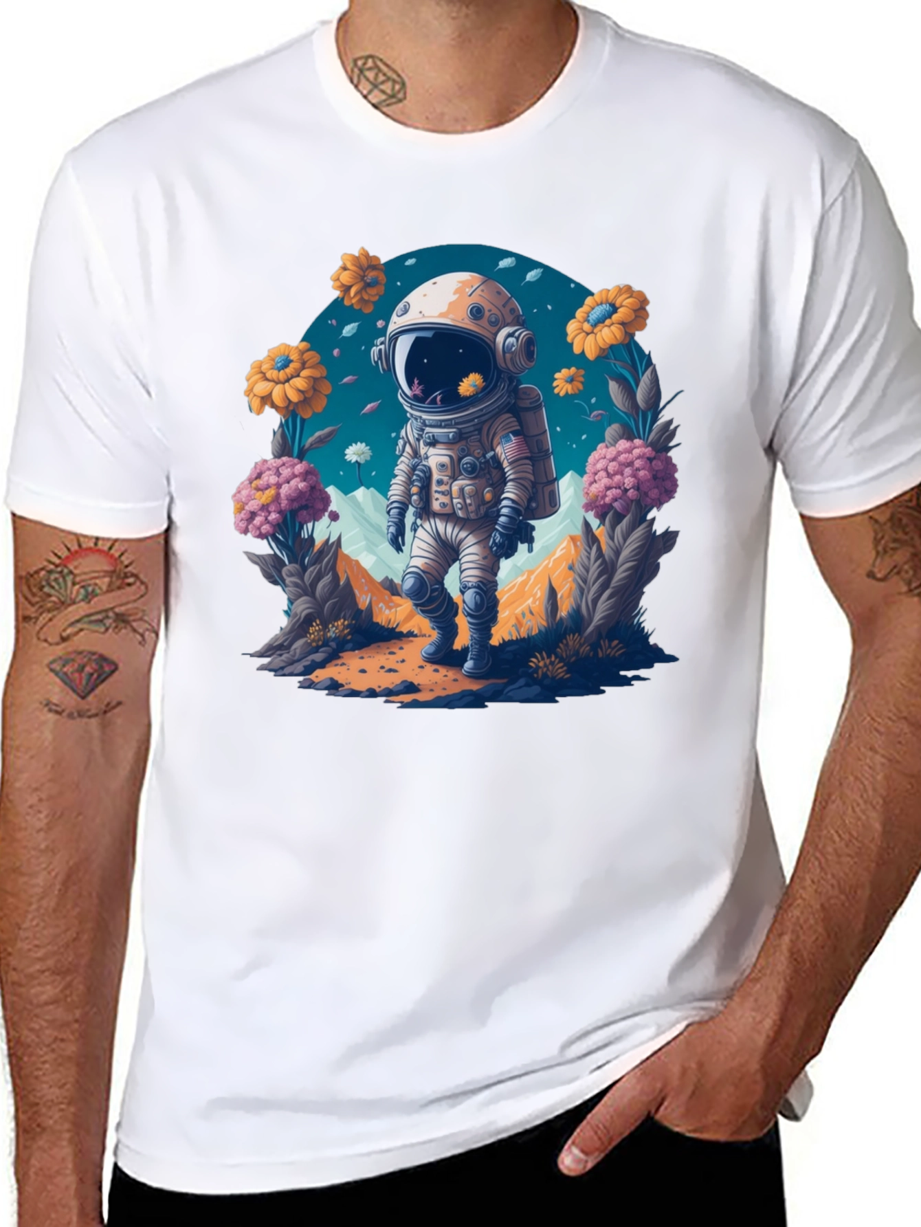 Astronaut in Bloom T-Shirt - Space Adventure Apparel