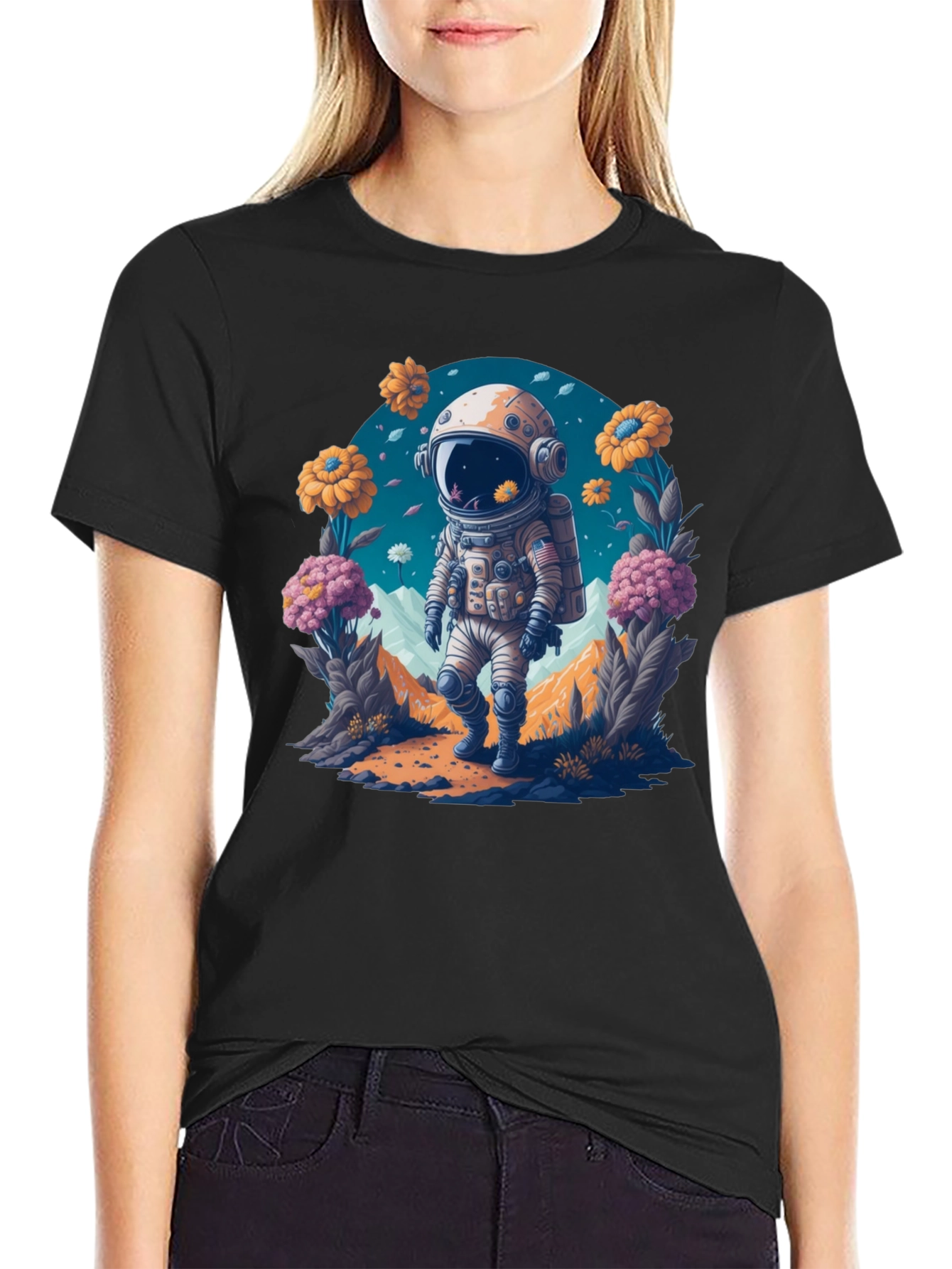 Astronaut in Bloom T-Shirt - Space Adventure Apparel