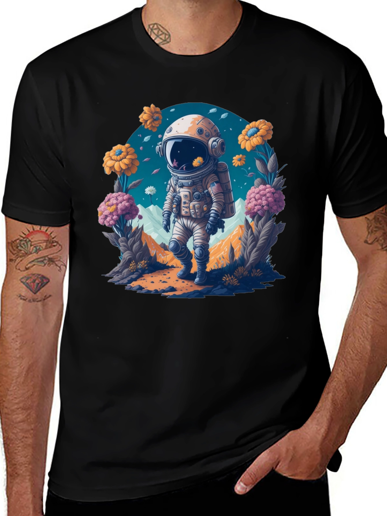 Astronaut in Bloom T-Shirt - Space Adventure Apparel