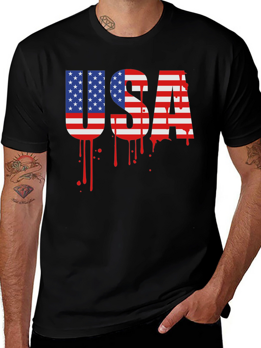 USA Flag Drip Graphic T-Shirt