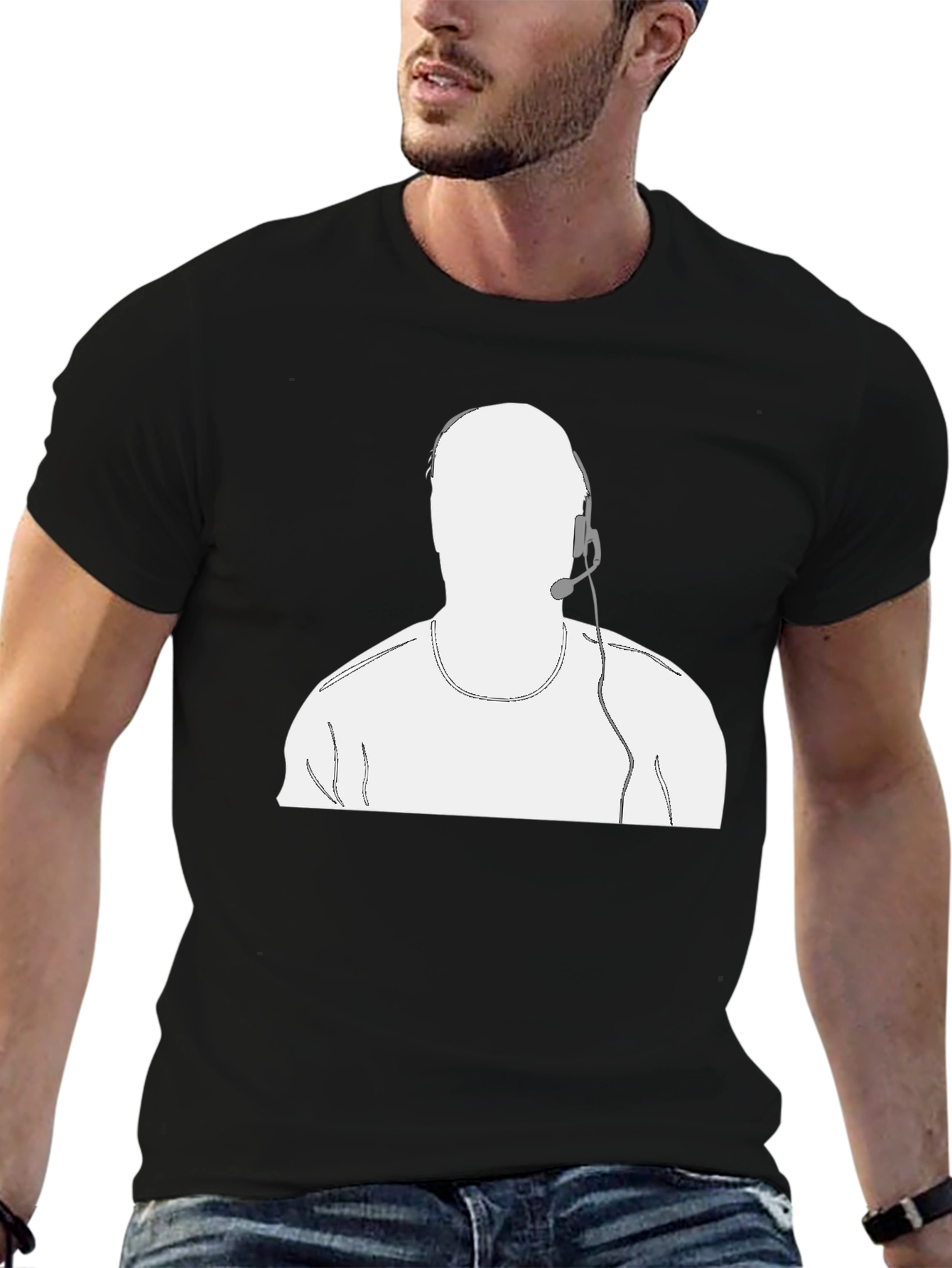 Black T-Shirt with Headset Graphic