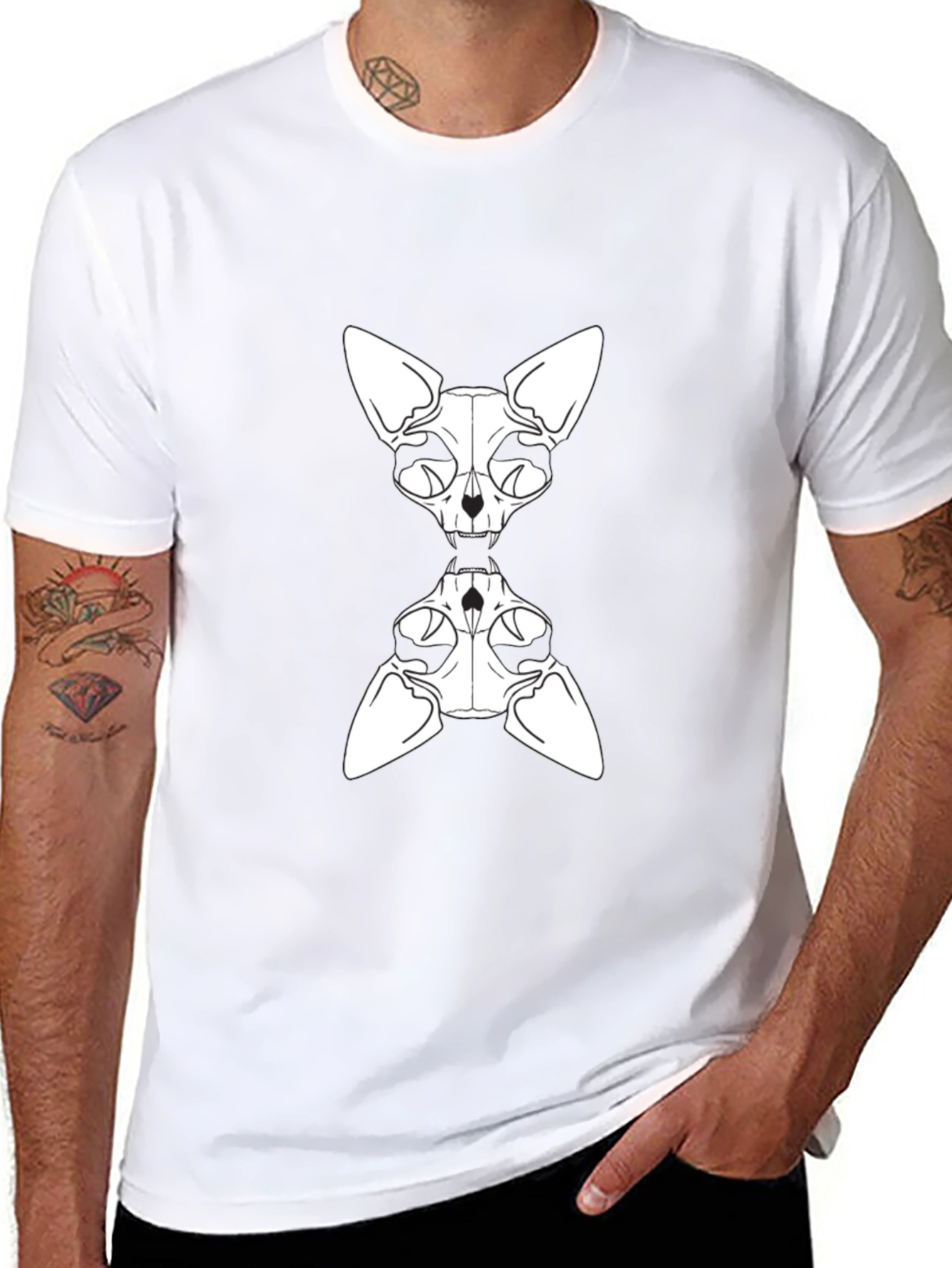 Sphynx Cat Skeleton Graphic Tee - Black
