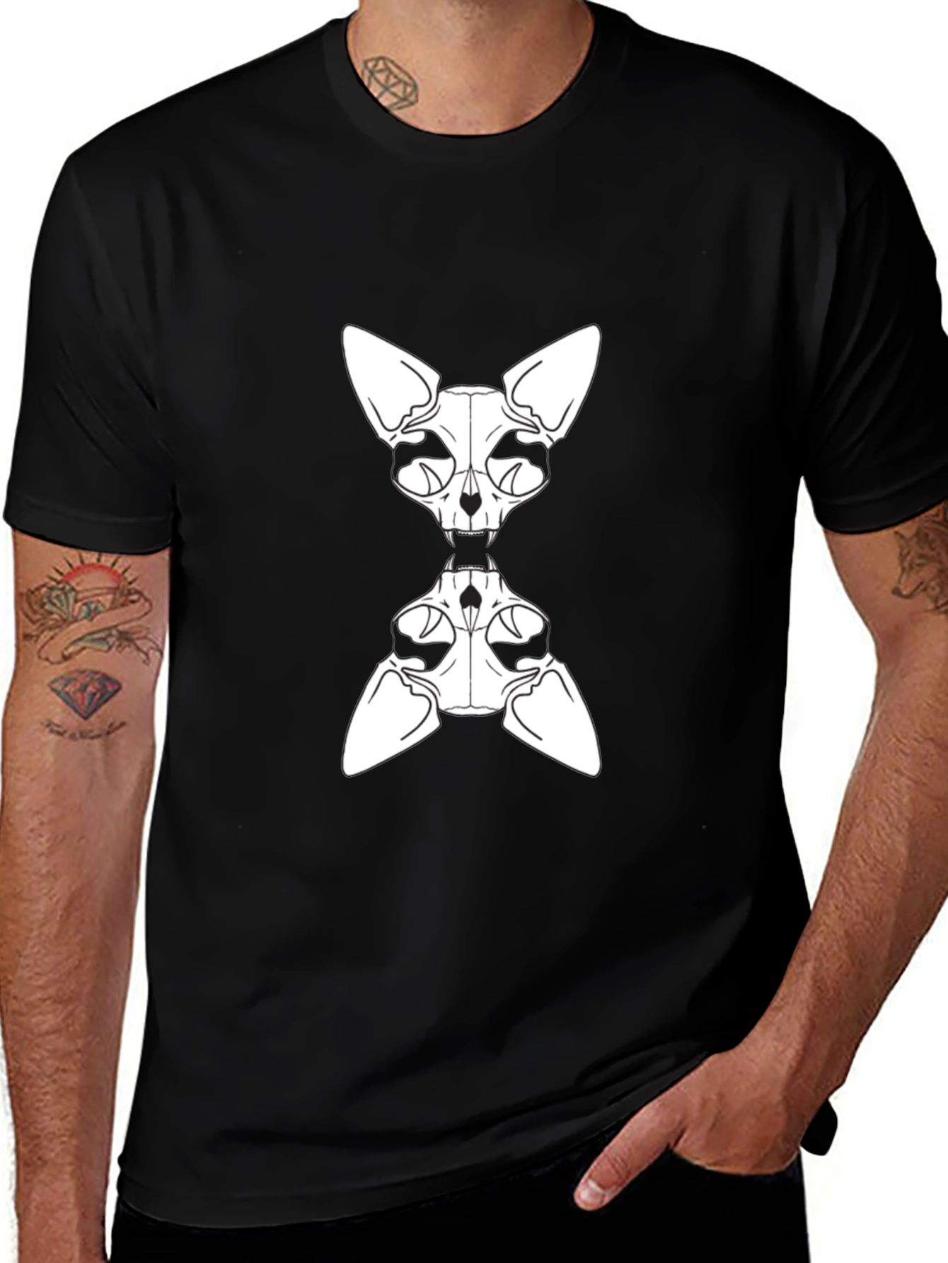 Sphynx Cat Skeleton Graphic Tee - Black