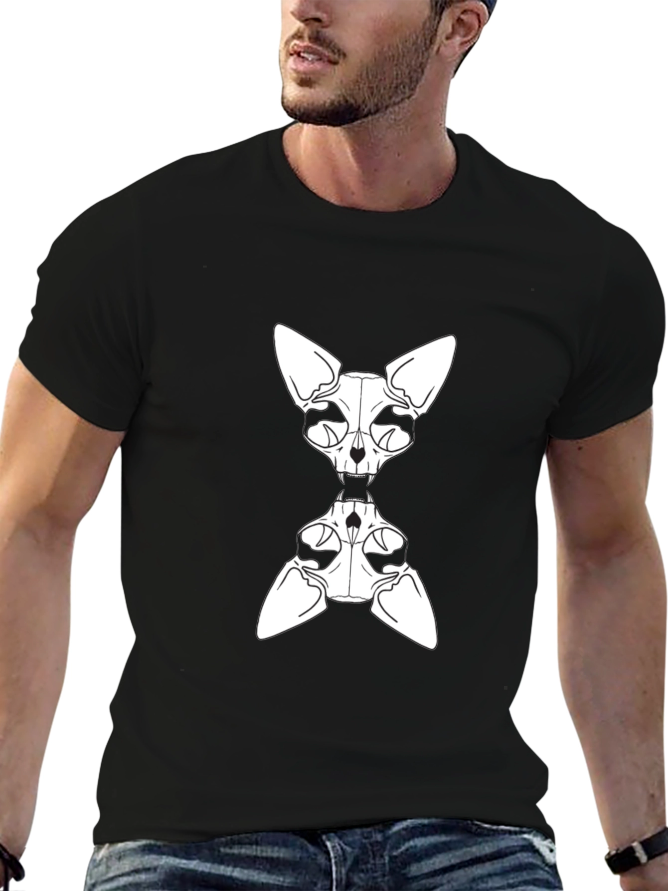 Sphynx Cat Skeleton Graphic Tee - Black