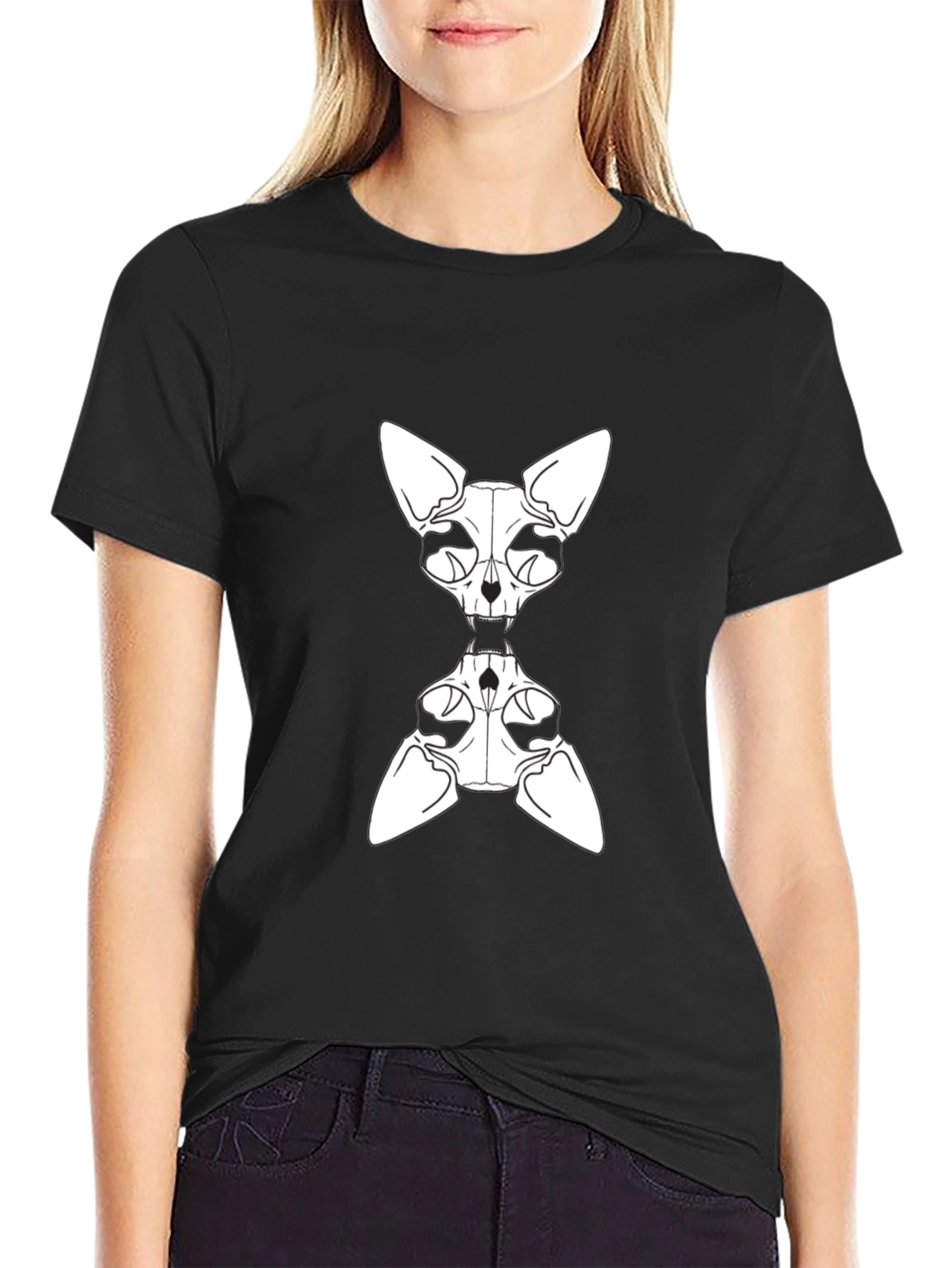 Sphynx Cat Skeleton Graphic Tee - Black