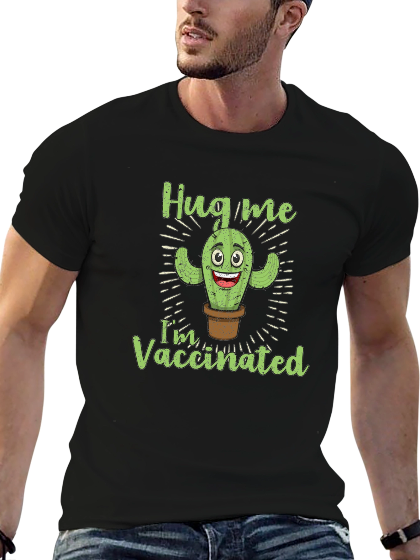 Hug Me Im Vaccinated Funny Cactus T-Shirt