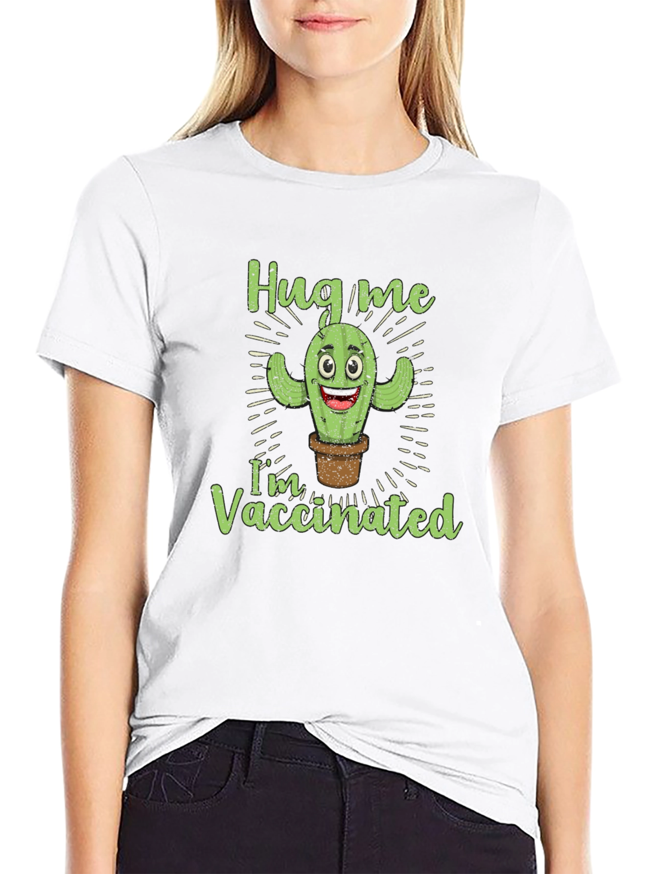 Hug Me Im Vaccinated Funny Cactus T-Shirt