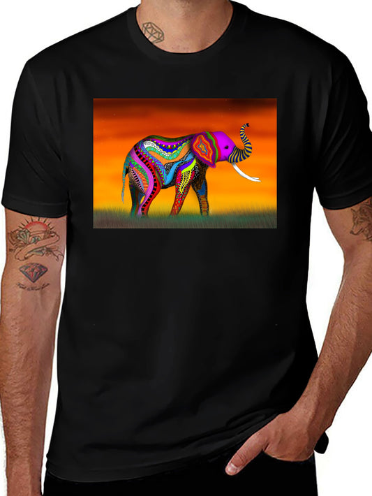 Colorful Elephant Graphic Black T-Shirt