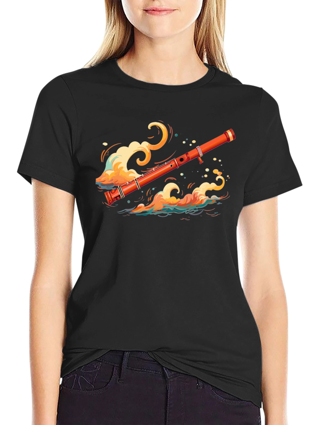 Musical Flute Wave Graphic Tee - Unique Design