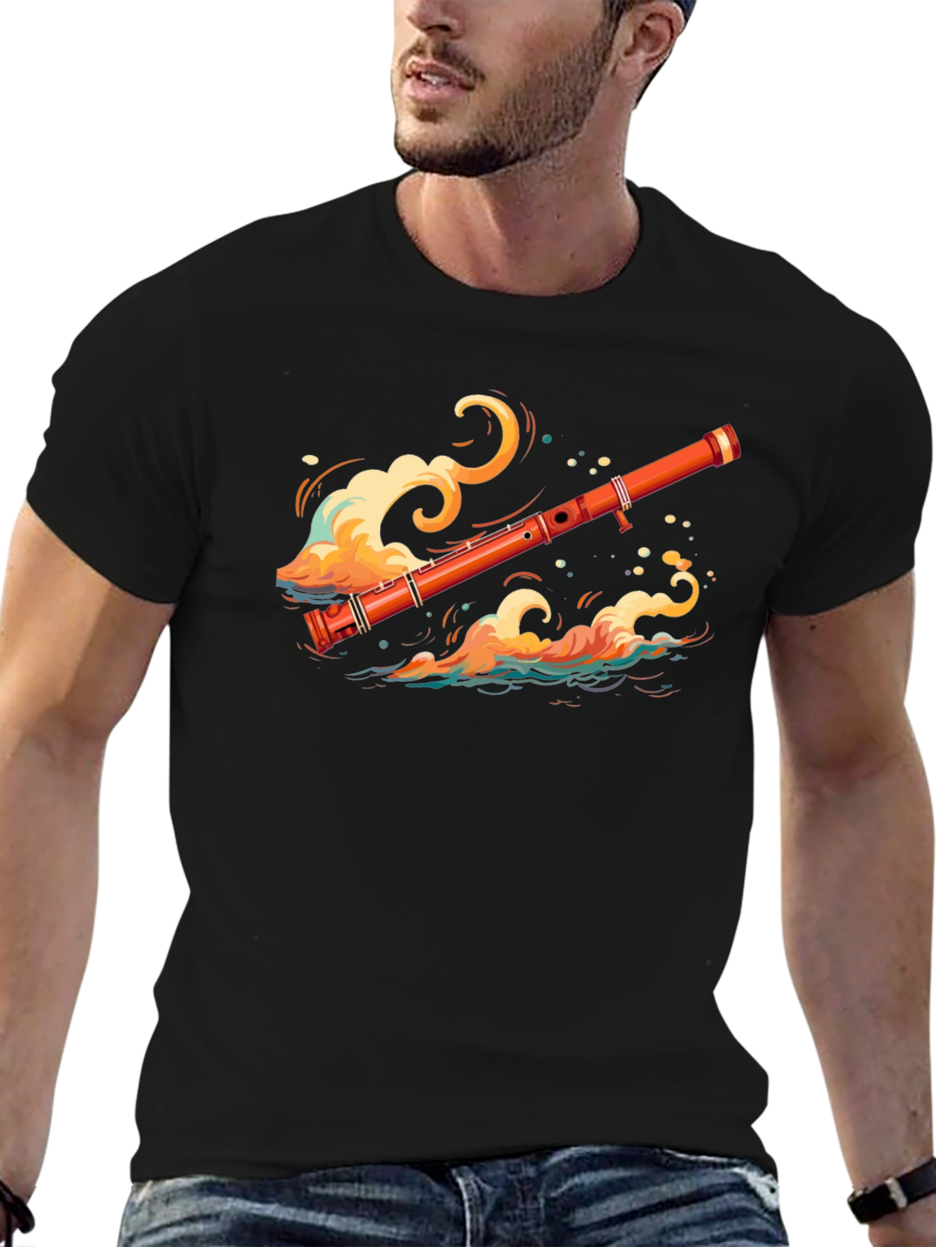 Musical Flute Wave Graphic Tee - Unique Design