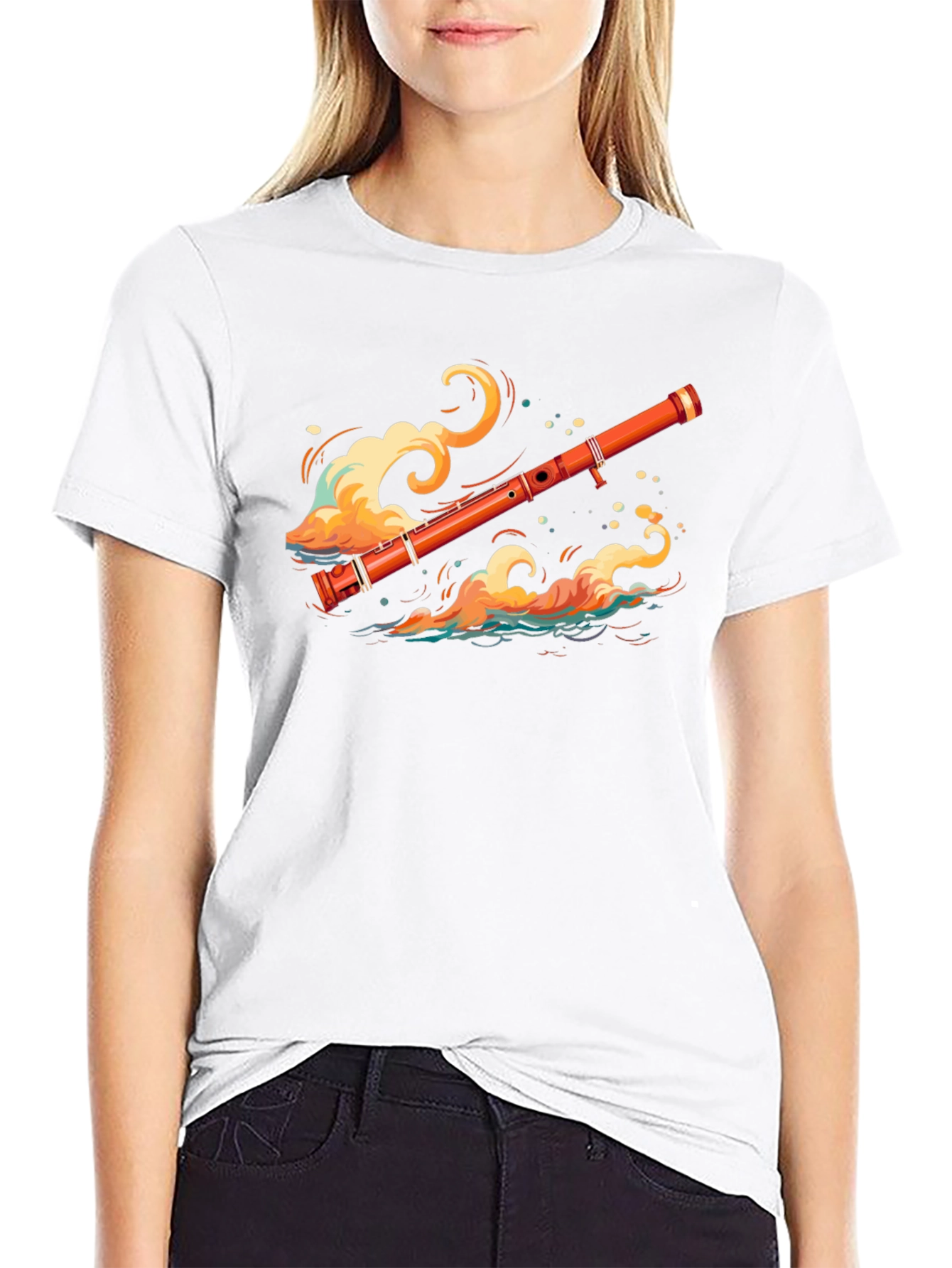 Musical Flute Wave Graphic Tee - Unique Design