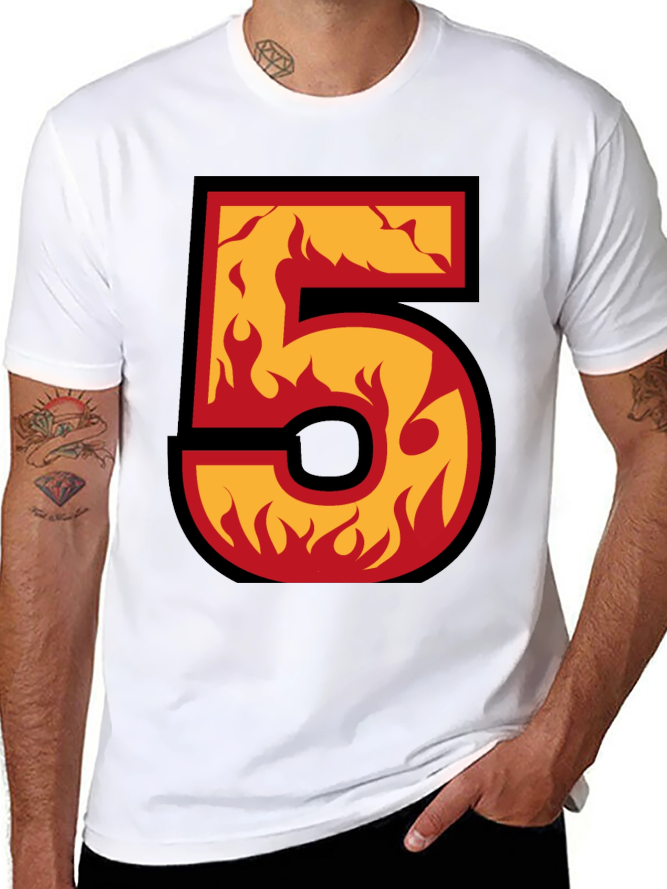 Flaming Number 5 Graphic T-Shirt