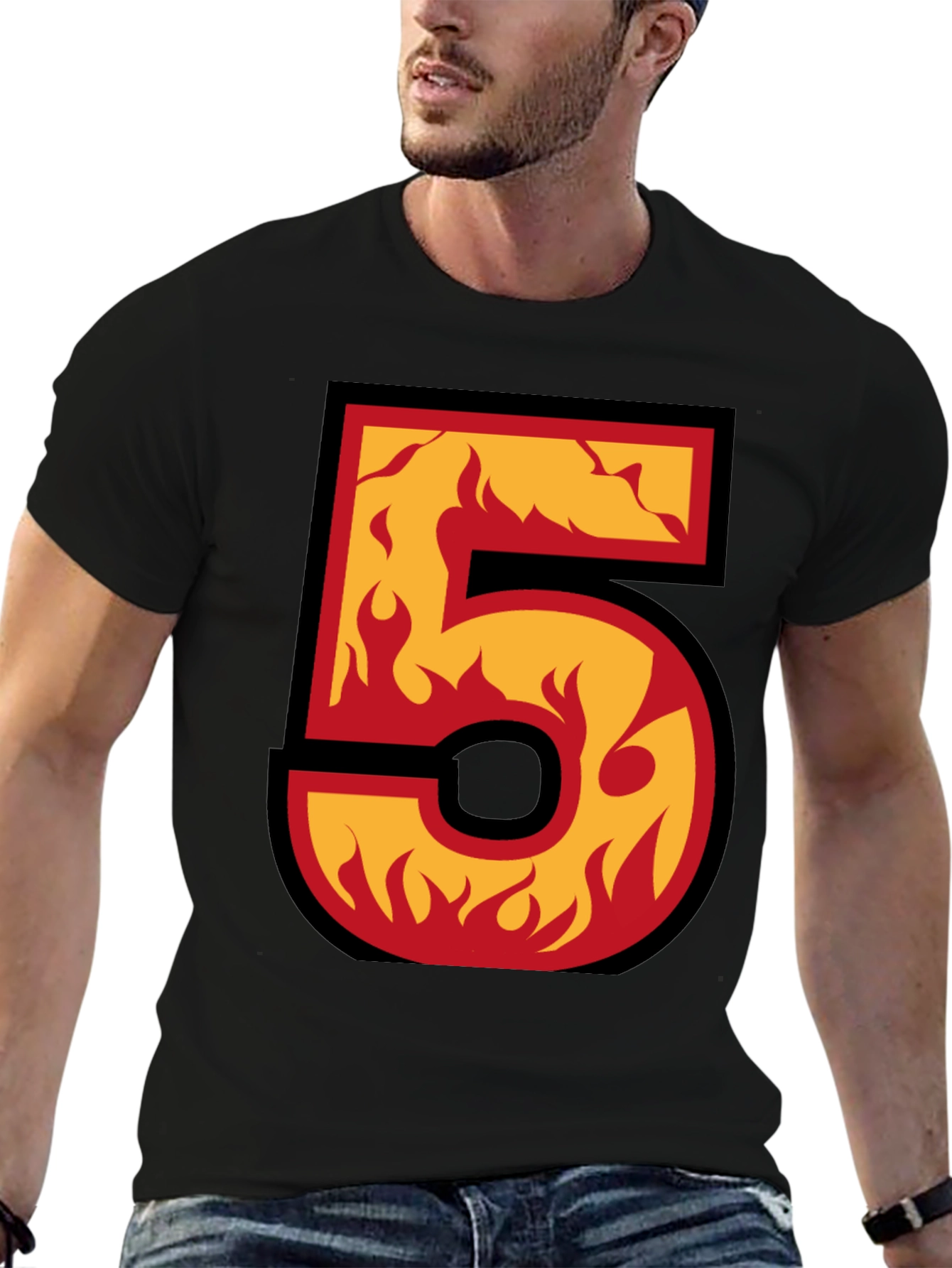 Flaming Number 5 Graphic T-Shirt