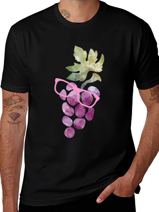 Funny Grape T-Shirt with Pink Glasses - Stylish Fruit Tee