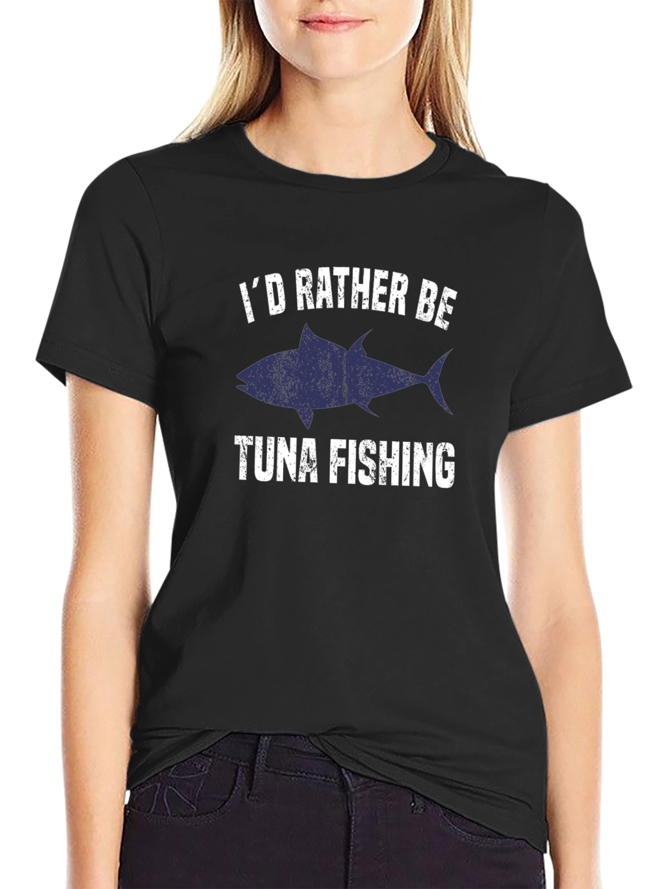 Tuna Fishing Graphic T-Shirt - Black Crew Neck Tee