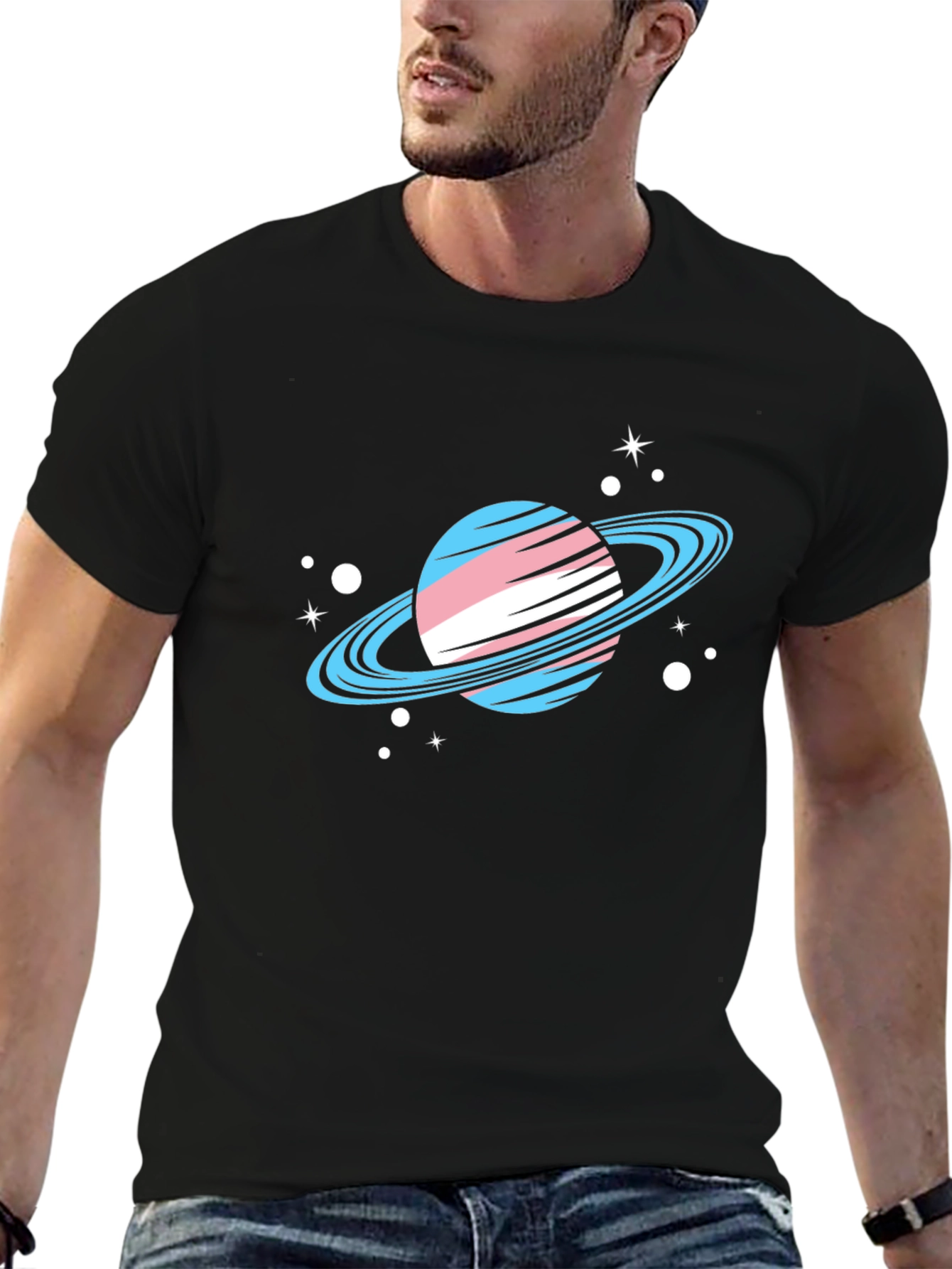 Trans Pride Planet T-Shirt - Black Cotton Tee