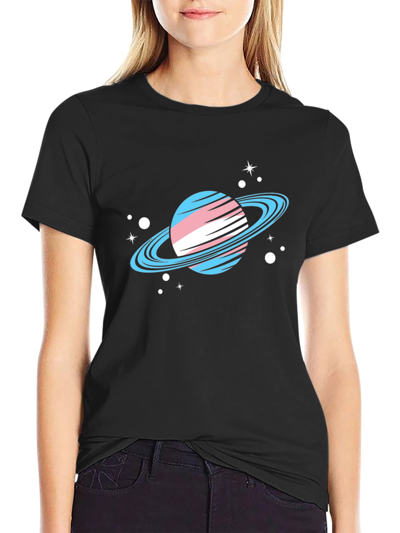 Trans Pride Planet T-Shirt - Black Cotton Tee