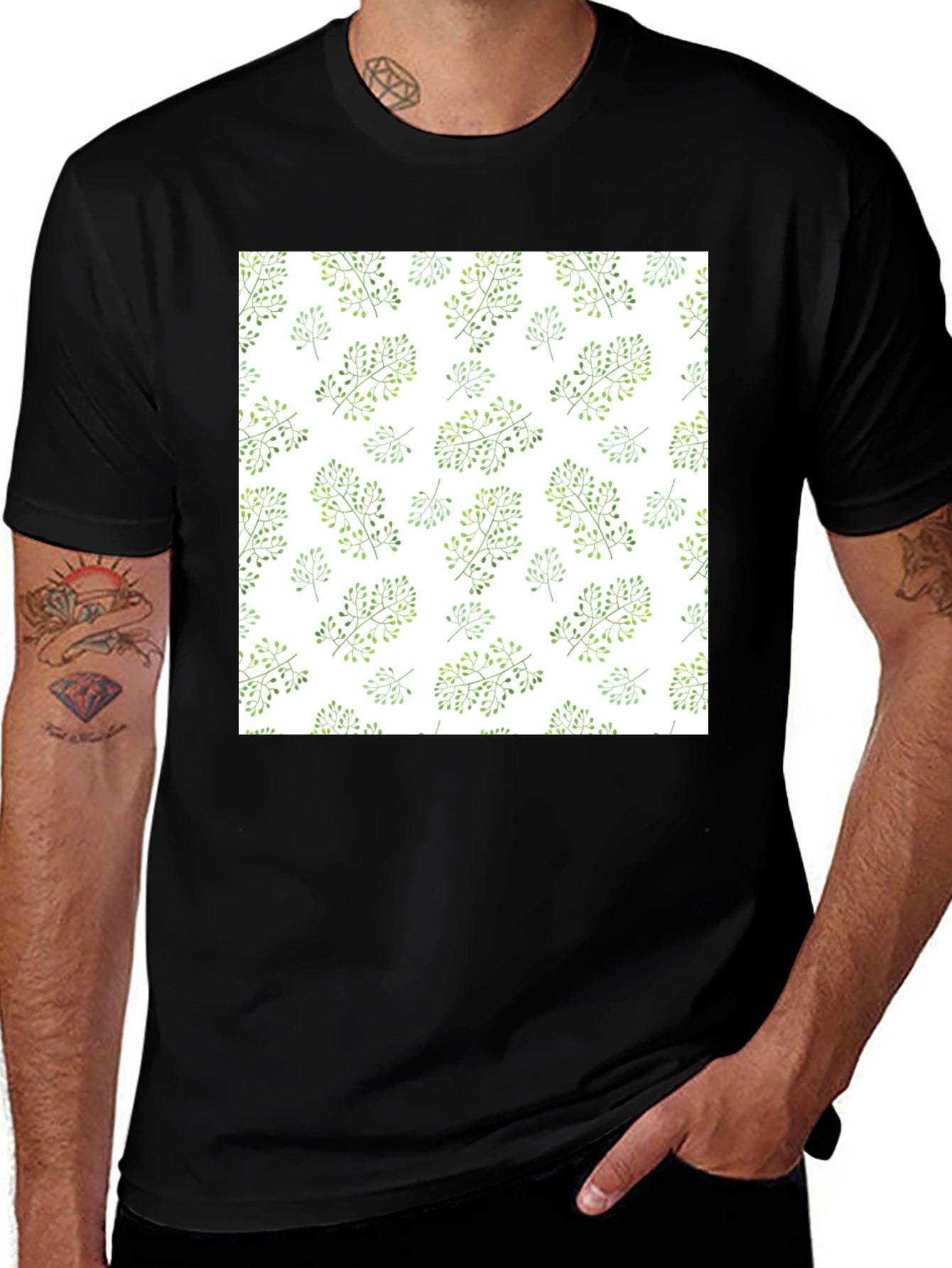 Nature Pattern Black T-Shirt