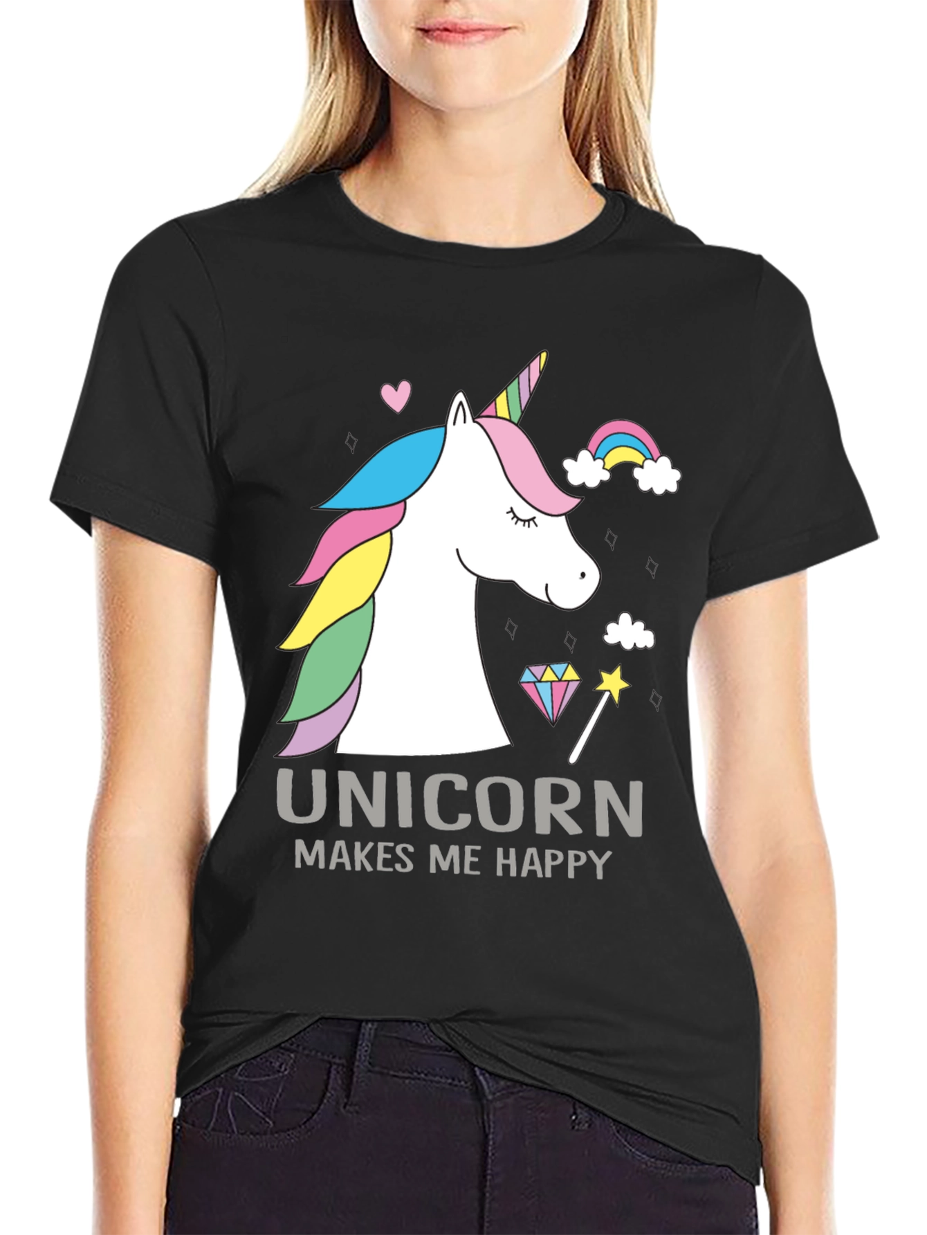 Unicorn Makes Me Happy Graphic T-Shirt