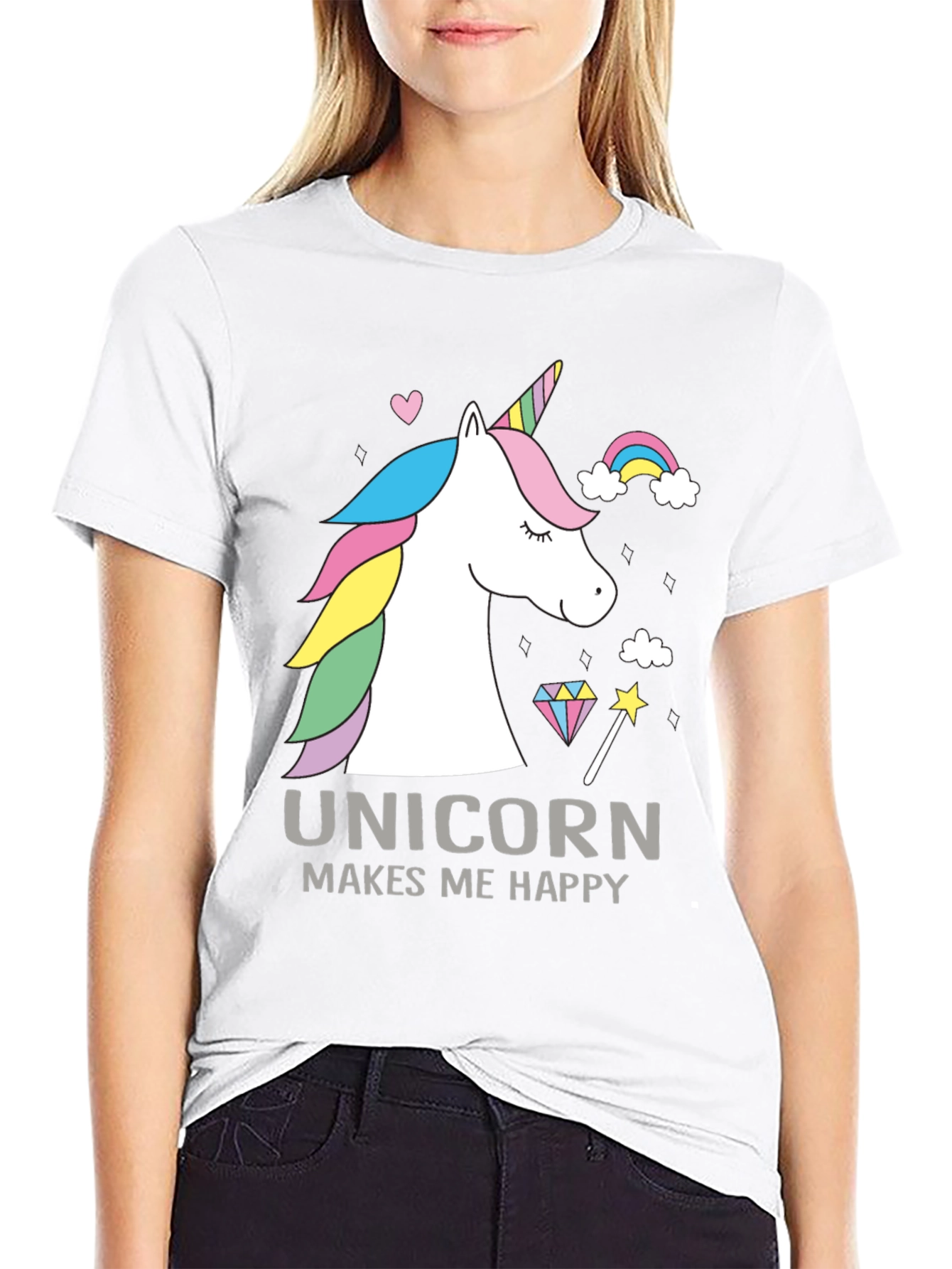 Unicorn Makes Me Happy Graphic T-Shirt