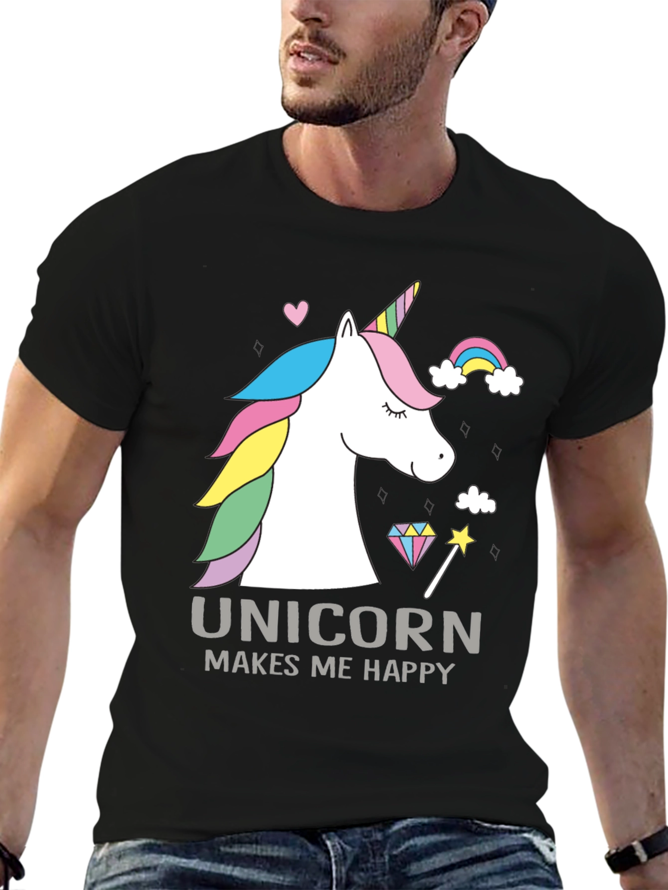 Unicorn Makes Me Happy Graphic T-Shirt