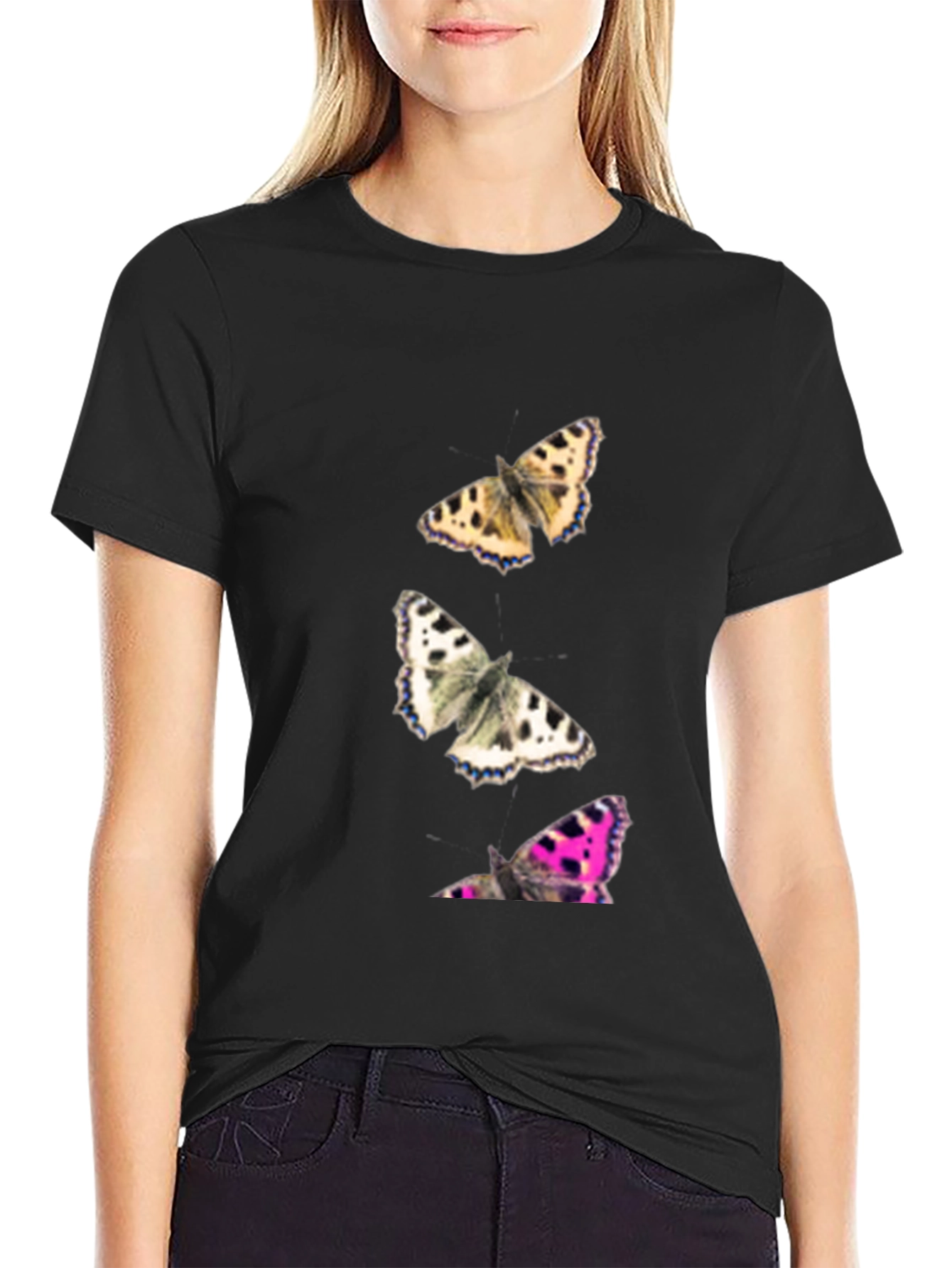 Butterfly Print Black T-Shirt
