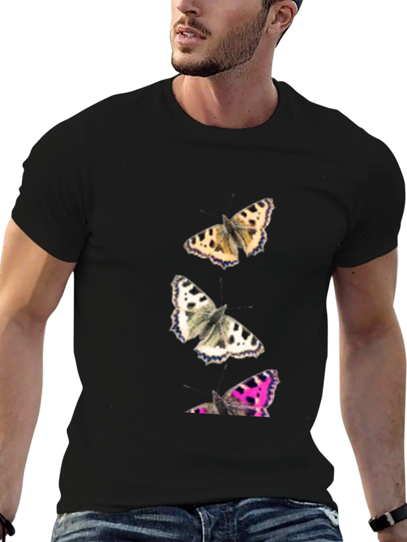 Butterfly Print Black T-Shirt