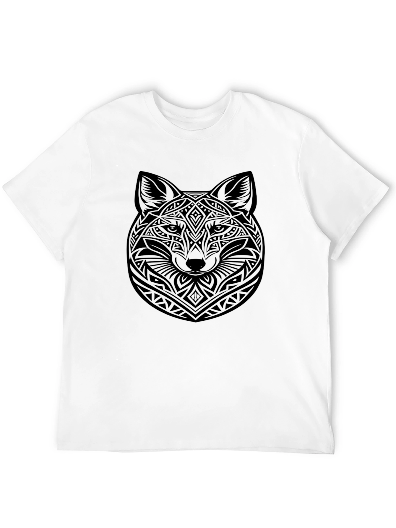 Tribal Fox Head Graphic Black T-Shirt