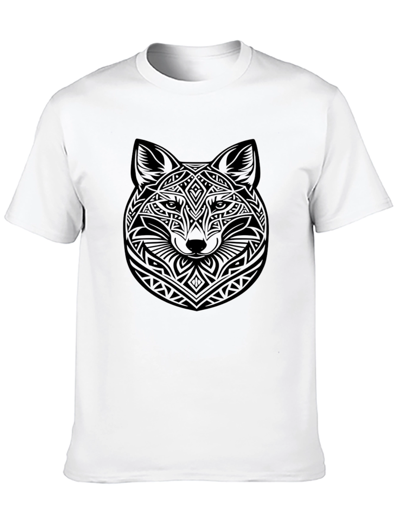 Tribal Fox Head Graphic Black T-Shirt