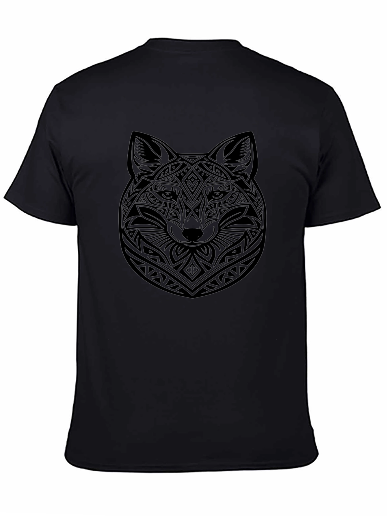 Tribal Fox Head Graphic Black T-Shirt