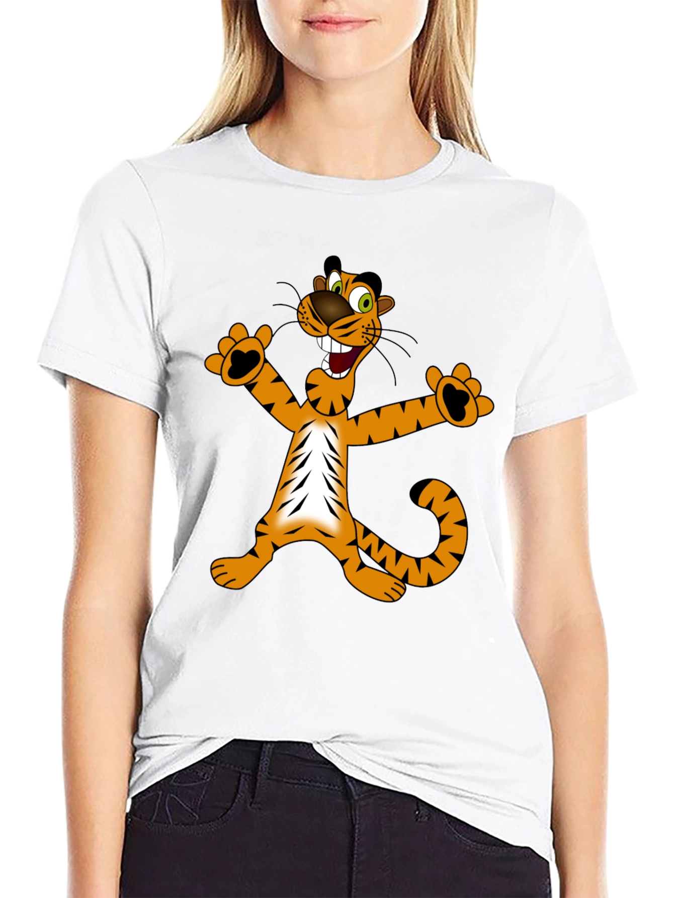 Cartoon Tiger Graphic Black T-Shirt
