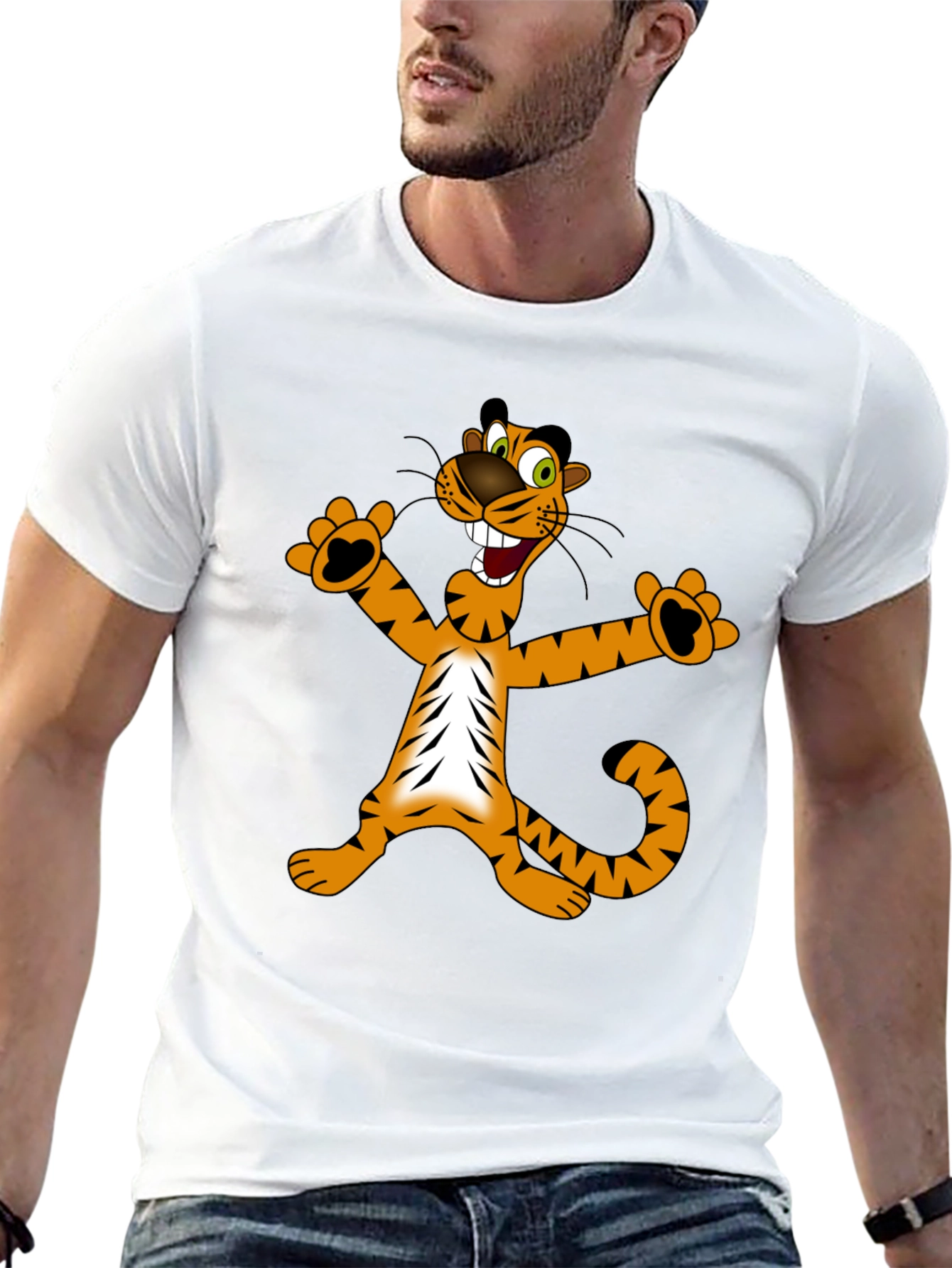 Cartoon Tiger Graphic Black T-Shirt