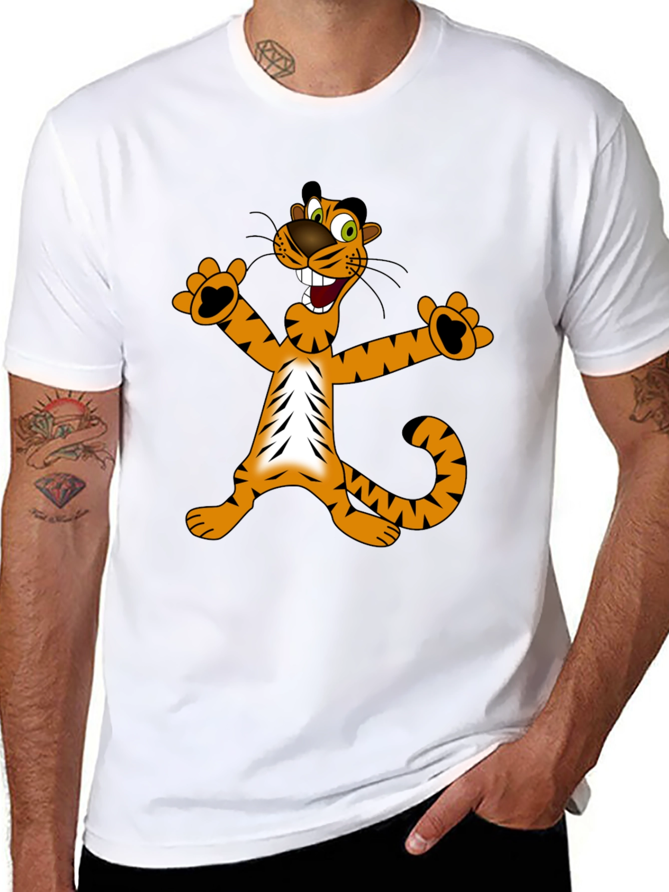 Cartoon Tiger Graphic Black T-Shirt