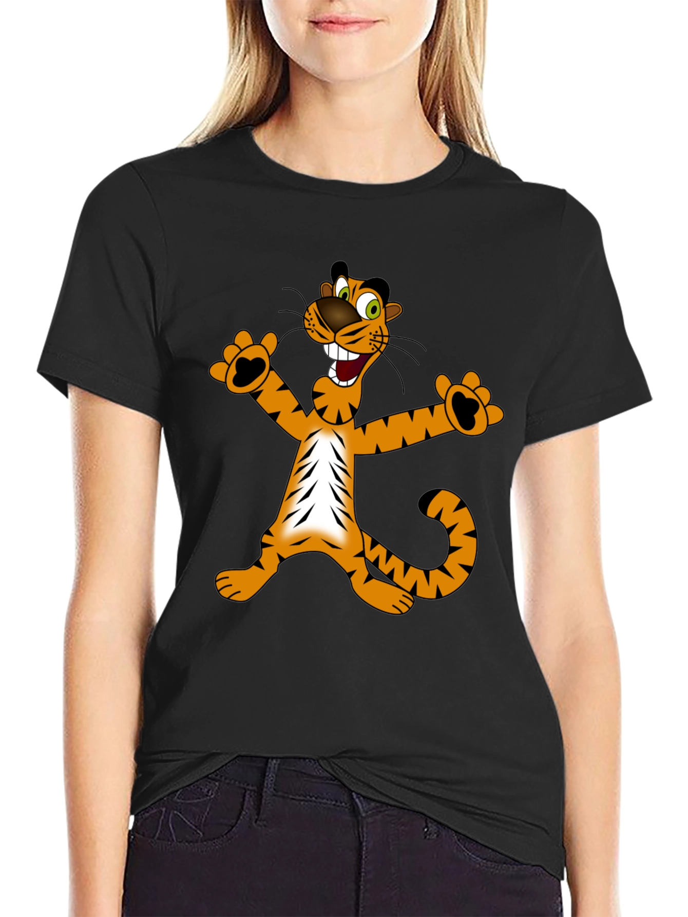 Cartoon Tiger Graphic Black T-Shirt