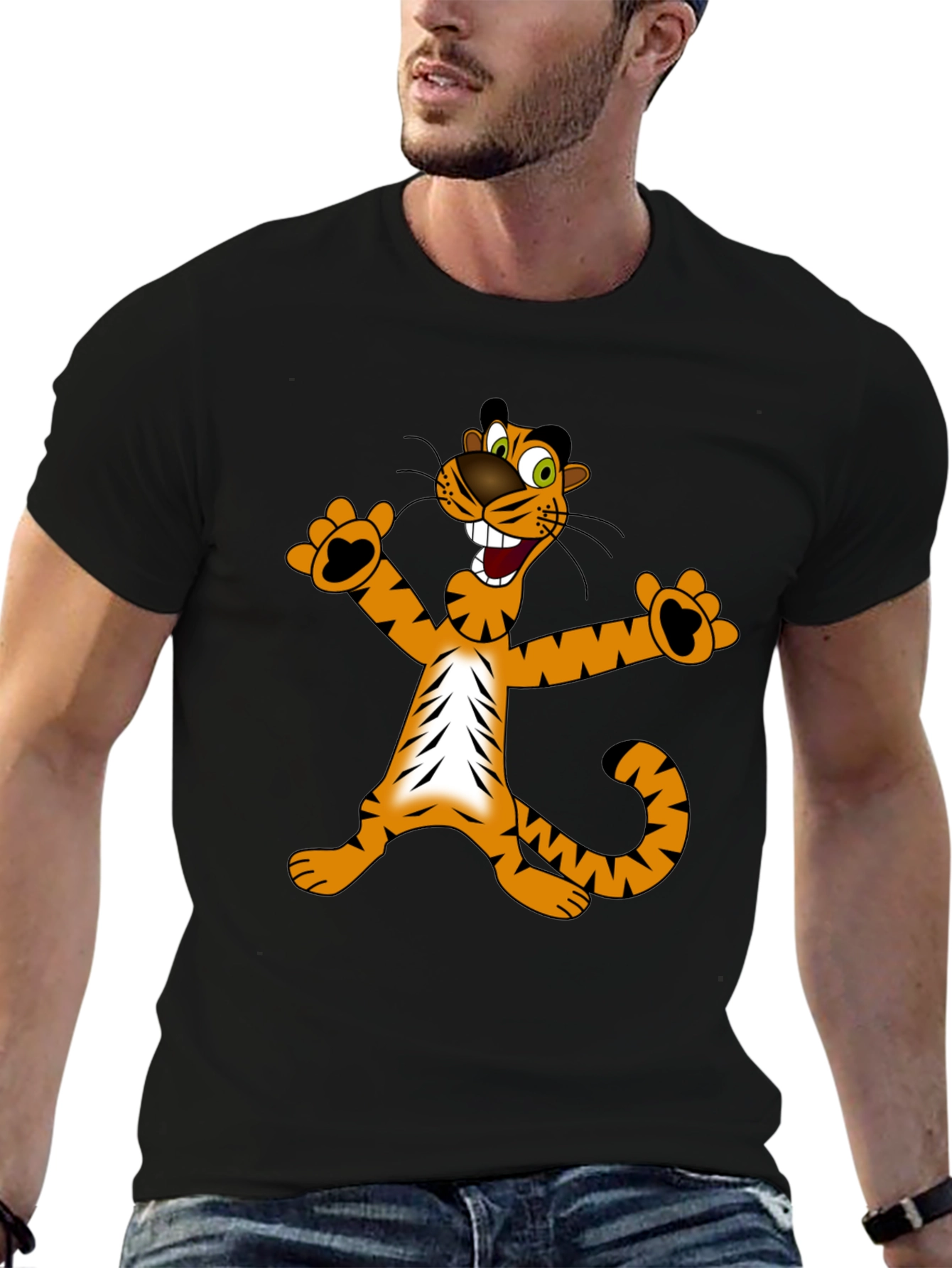 Cartoon Tiger Graphic Black T-Shirt