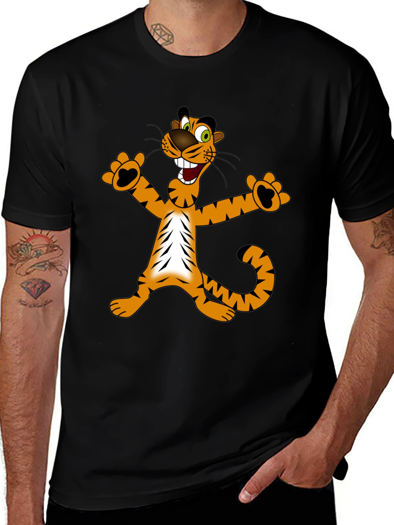 Cartoon Tiger Graphic Black T-Shirt