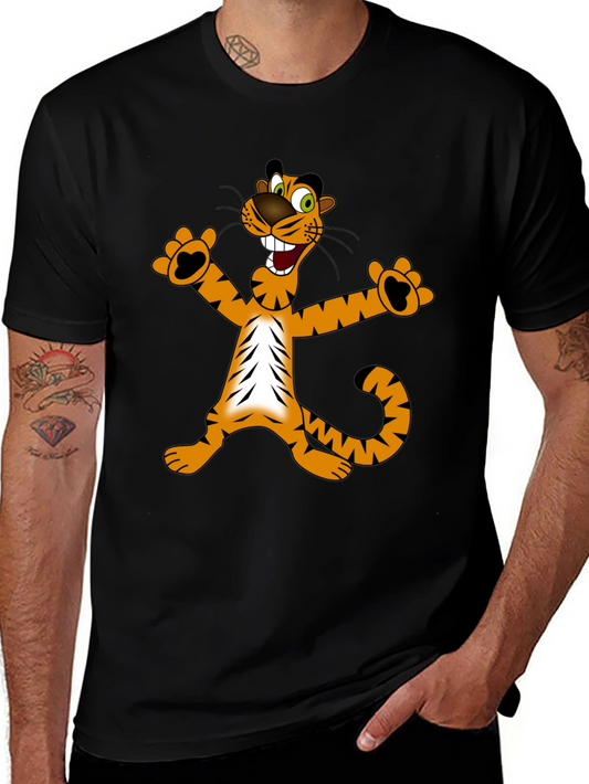 Cartoon Tiger Graphic Black T-Shirt