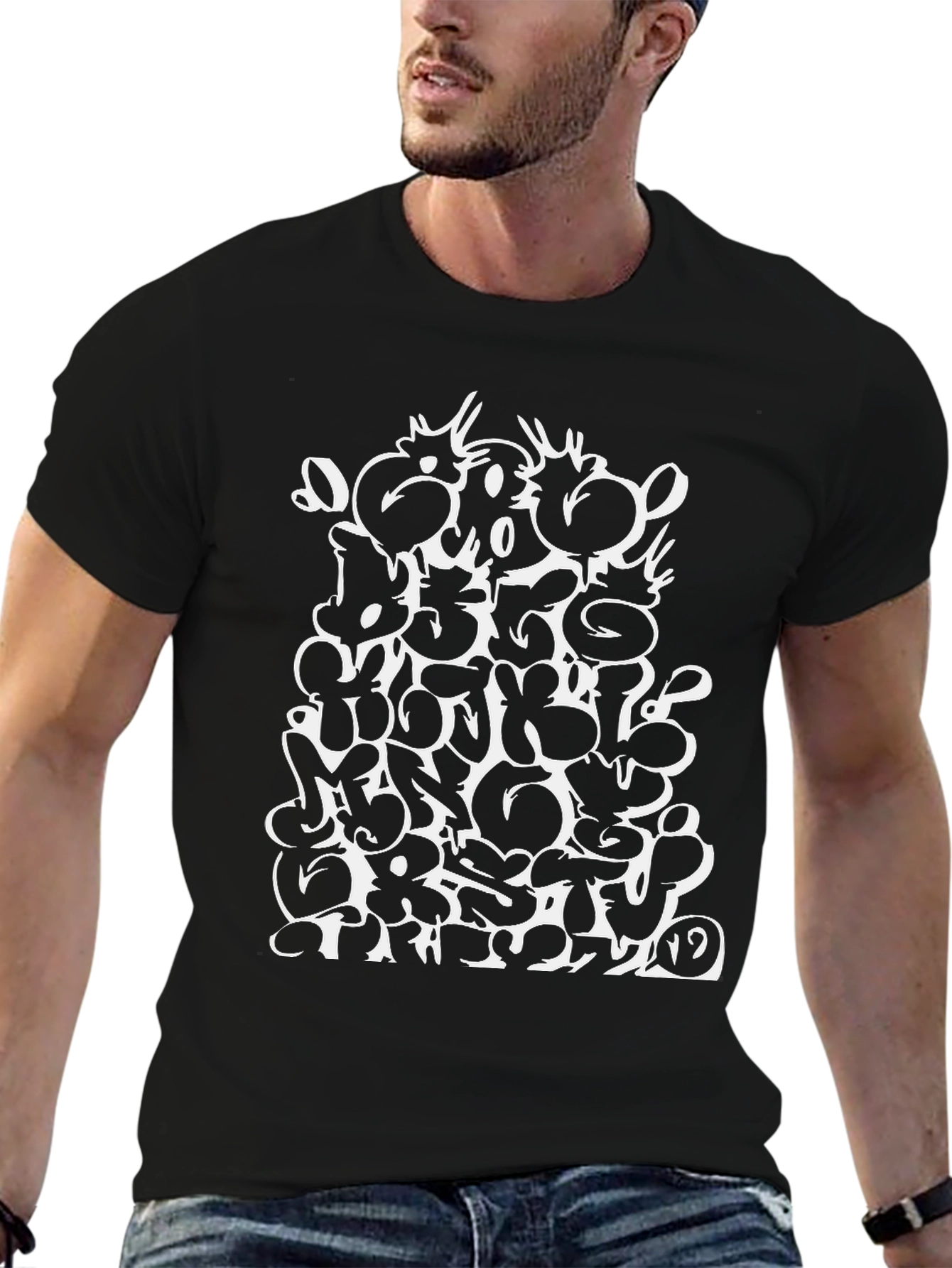 Abstract Graphic Print T-Shirt - Black
