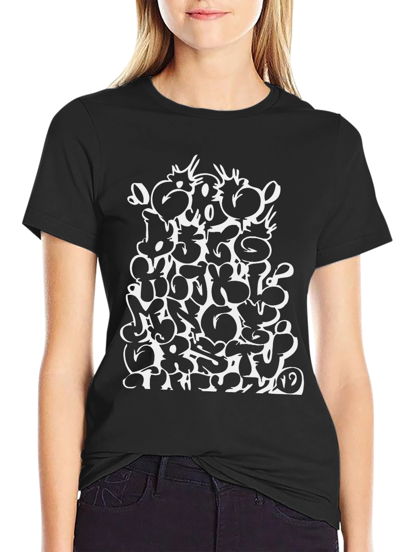Abstract Graphic Print T-Shirt - Black
