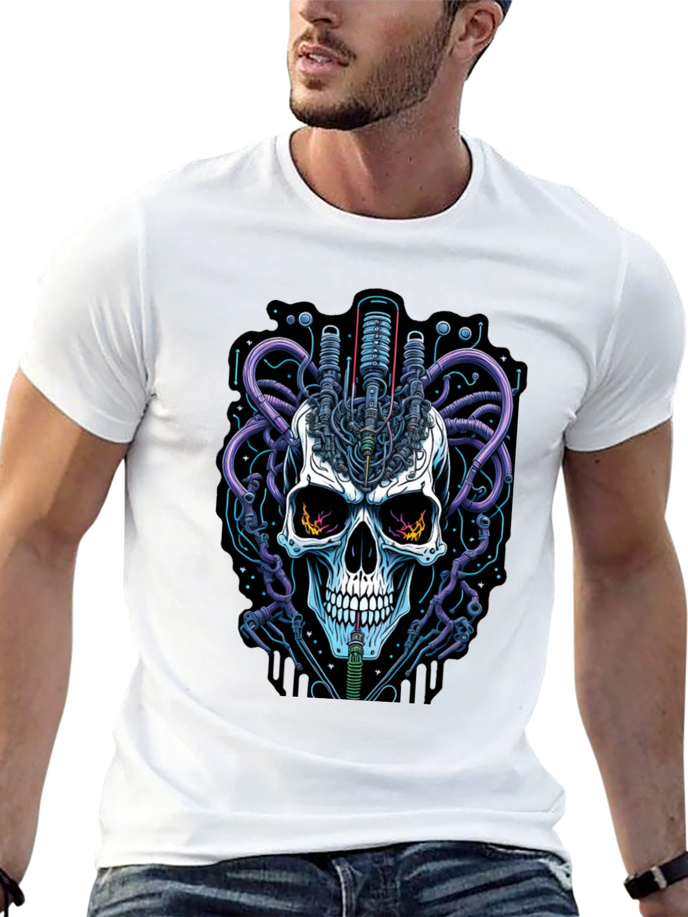 Cyberpunk Skull Graphic Tee - Edgy Streetwear