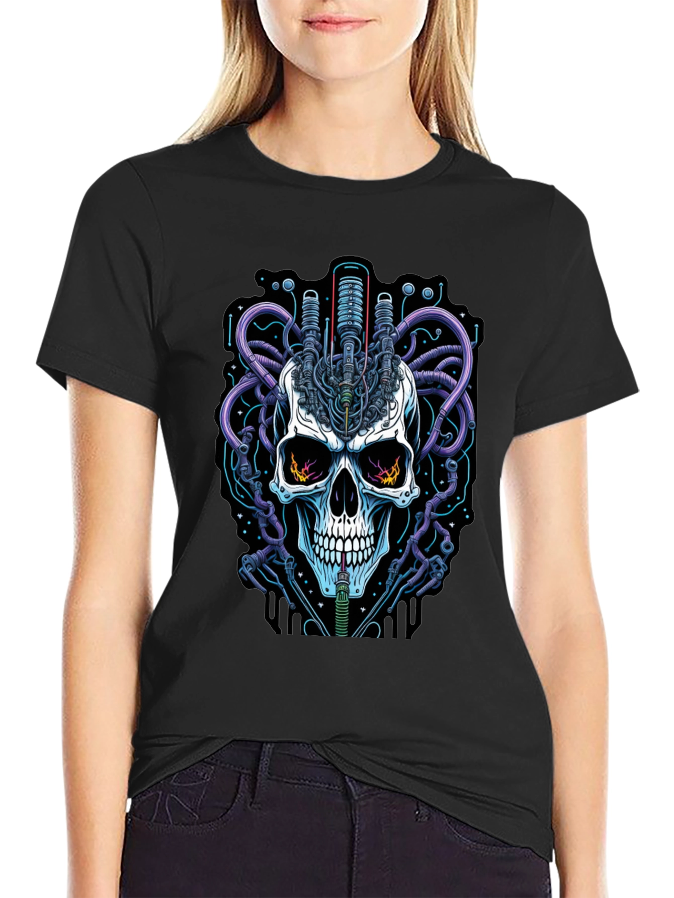 Cyberpunk Skull Graphic Tee - Edgy Streetwear