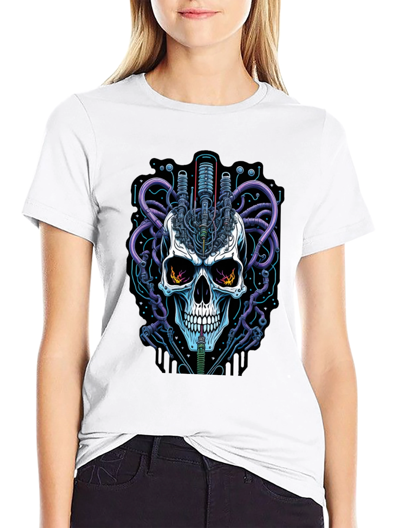 Cyberpunk Skull Graphic Tee - Edgy Streetwear