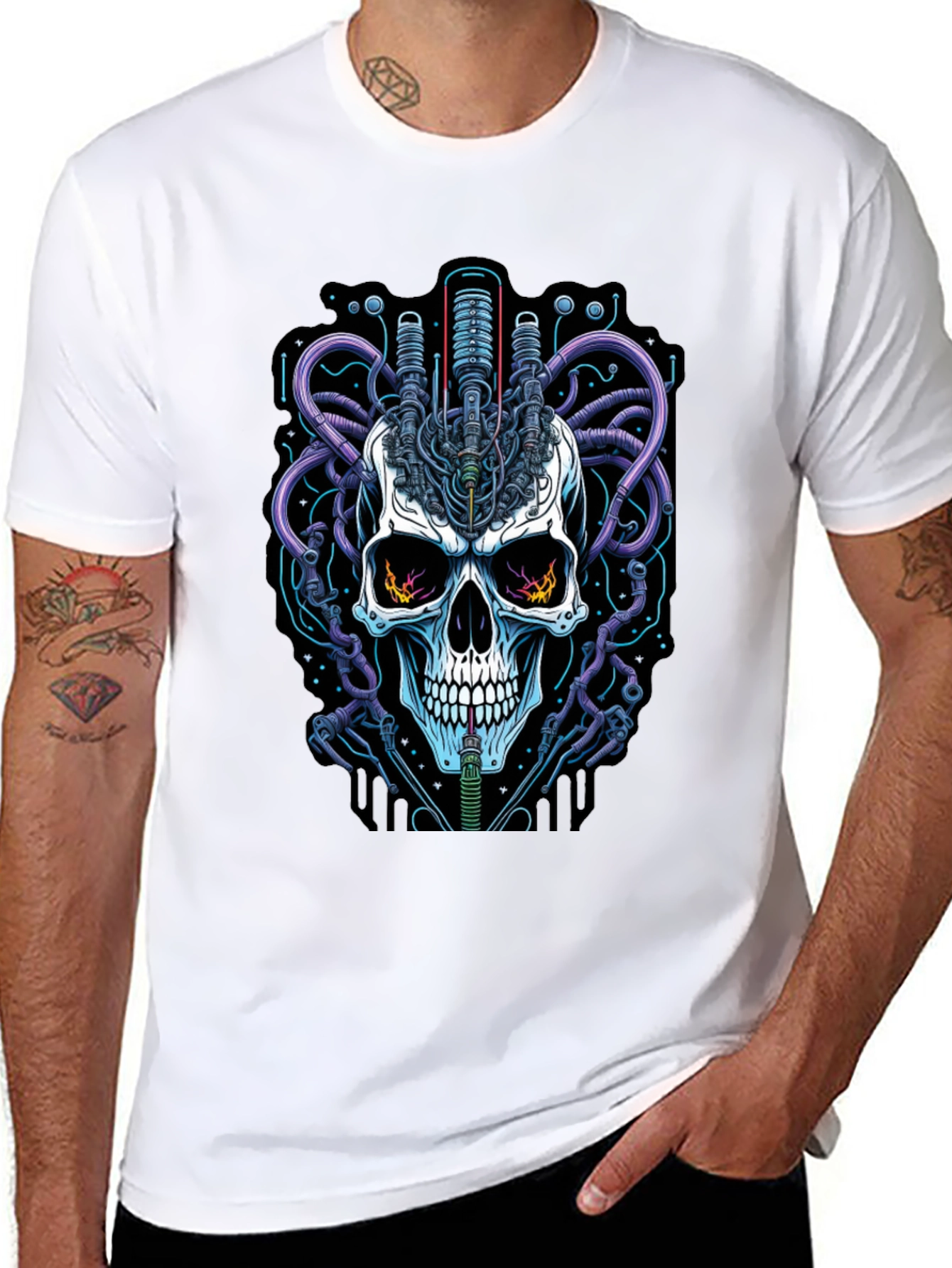 Cyberpunk Skull Graphic Tee - Edgy Streetwear