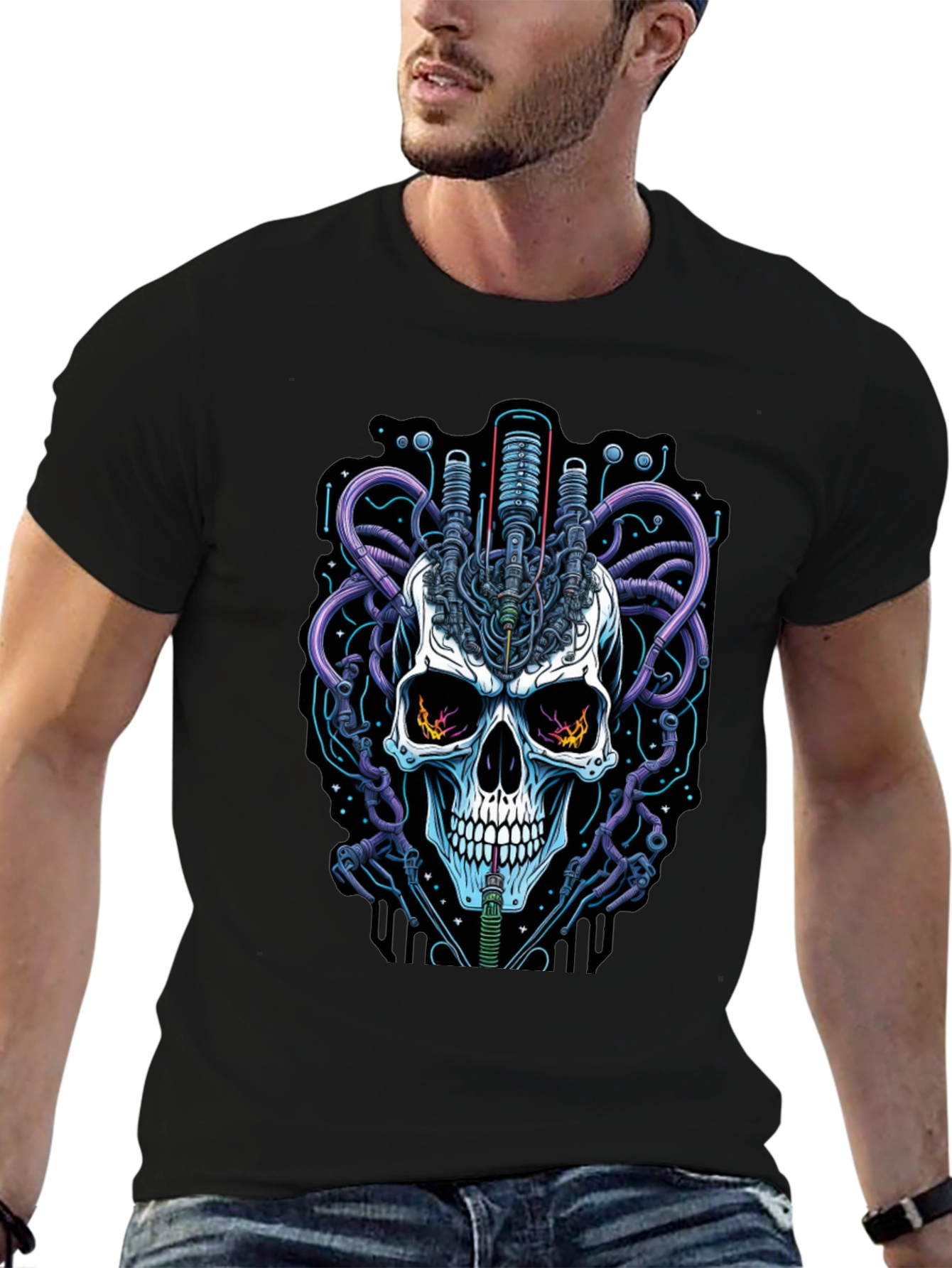 Cyberpunk Skull Graphic Tee - Edgy Streetwear