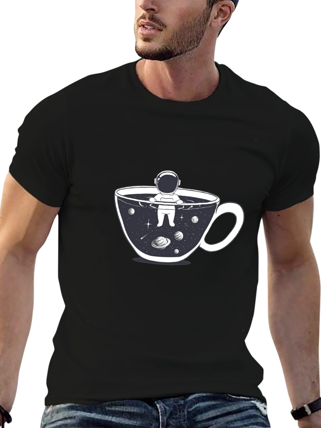 Astronaut Coffee Cup T-Shirt - Space Lover Tee