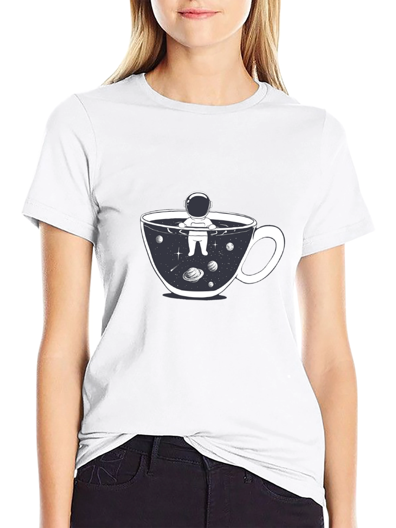 Astronaut Coffee Cup T-Shirt - Space Lover Tee